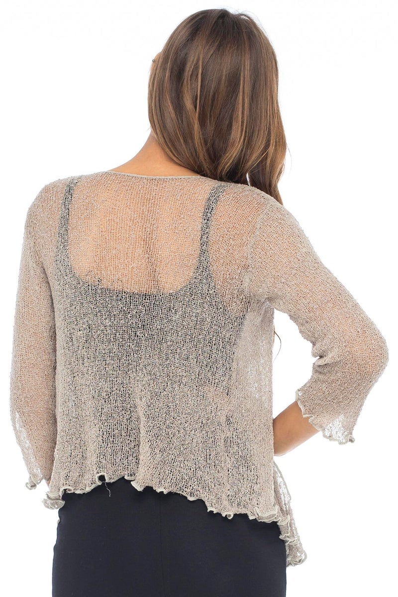 Back From Bali Womens Lightweight Sheer Mesh Shrug Lite Cardigan Cool Beige - Image 2